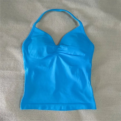 HBC Sexy V Neck Gym Tank Top Longline Strappy Vest Women Seamless Sports Running Tank Top Slim Fit Yoga Padded Workout