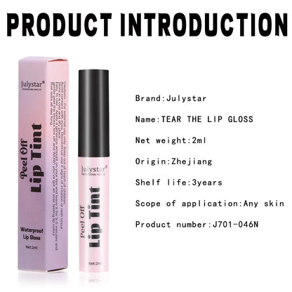 Julystar Peel Off Liquid Lipstick 6 Color Waterproof Lasting Matte Pink Lip Gloss Moisturizer Tear-off Lip Stain Cosmetic Makeup