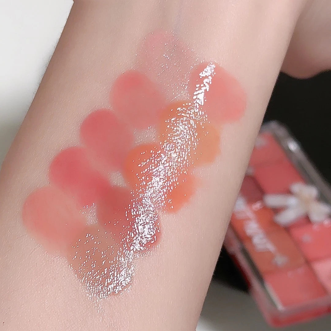10-Color Lip Jelly Plate Mirror Crystal Lip Gloss Moisturizing Water Glass Red Orange Lip Oil Balm Sexy Plump Makeup Palette