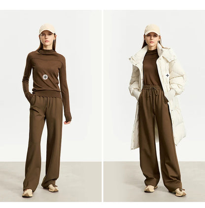 AMII Minimalism Casual Pants for Women 2025 Spring Wide Leg New Loose Vertical Elastic Waist Drawstring Sporty Trousers 12343338