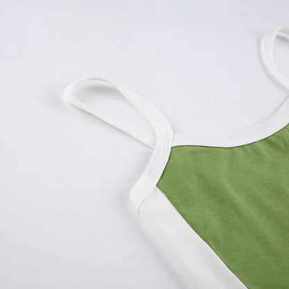 Sleeveless Knitted Crop Tops Green Sexy Basic Patchwork 2024 Summer Casual Cami Backless Y2k Vintage Tank Top Women