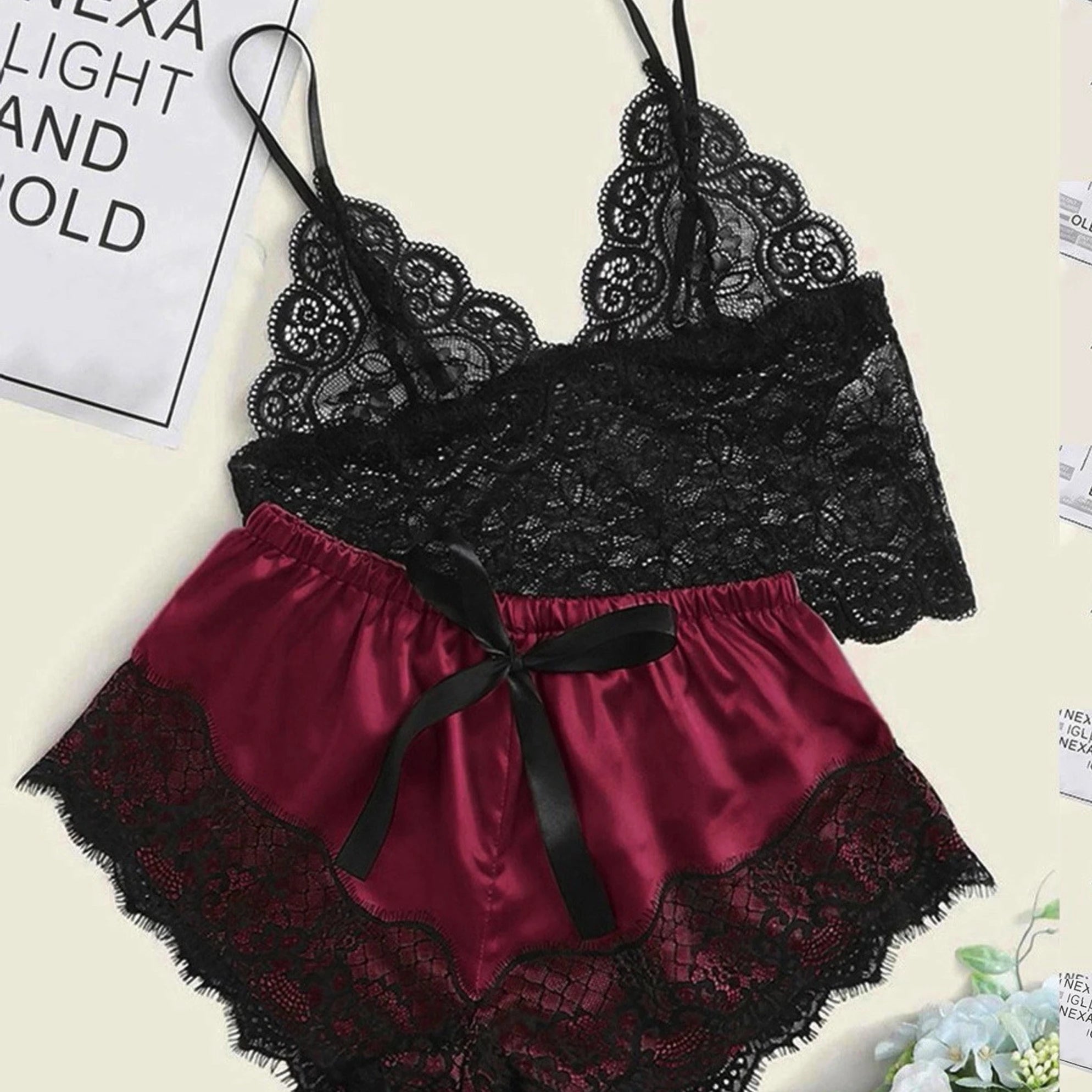 Pajama Sets Sexy Pajamas for Women 2 Pieces Top Shorts Set Sleepwear Clothes Lace Pajamas Underwear Lingerie