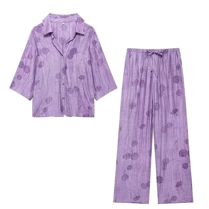 Women's Set 2024 New Fashion Spring Jacquard Loose Ladies Shirt Summer Women Pants Casual Chic Print Set for Women