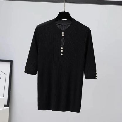 2025 Spring Autumn Korean Fashion Solid Sweater Women Short Sleeve Tops Pull Femme Casual Slim Female Pullover Knitted Clothes
