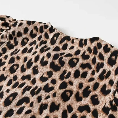 TRAF Leopard Print Crop Top Women Puff Sleeve Ruffle Blouses Woman 2024 Summer Shirts and Blouses for Women Ruched Ladies Tops