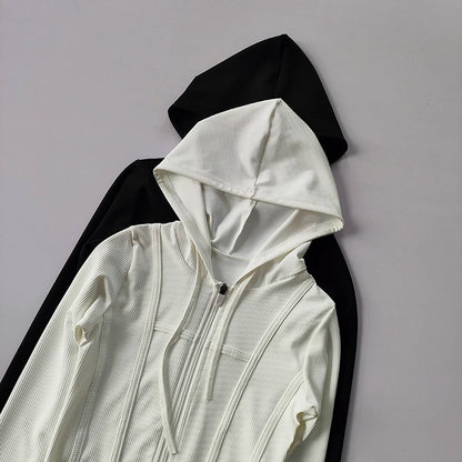 Women's Fitness Coat Hooded Cardigan Tight Quick-dry Sports Jacket Running Training Shirt Yoga Clothes Long Sleeve Sport Jacke