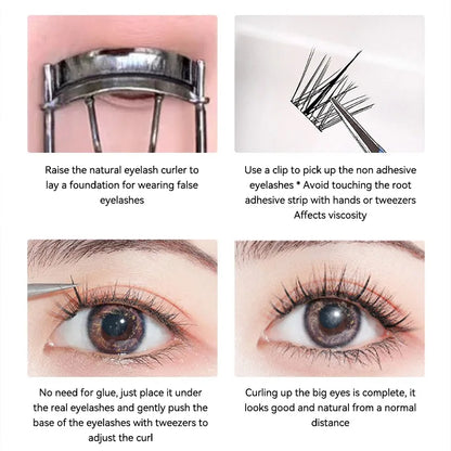 Gege Bear No-Glue False Eyelashes - Easy 3-Step Application, Natural Look, Perfect for Beginners with Sunflower Desig