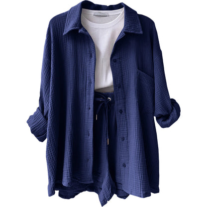 Solid Color Casual Loose Short Pants Sets For Women 2025 Elegant Summer Women's Two Pieces Suit Full Set Female Outfit Clothes