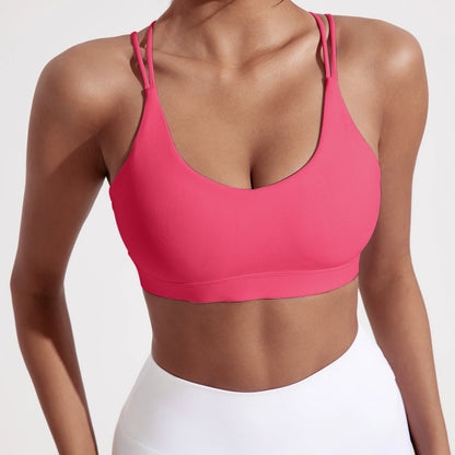 Solid Color Cross Fitness Bra Soft High Strength Women Tight Sport Top Comprehensive Training Gym Yoga Underwear With Chest Pad