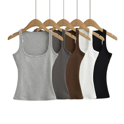Women Scuplted Square Neck Tank Top