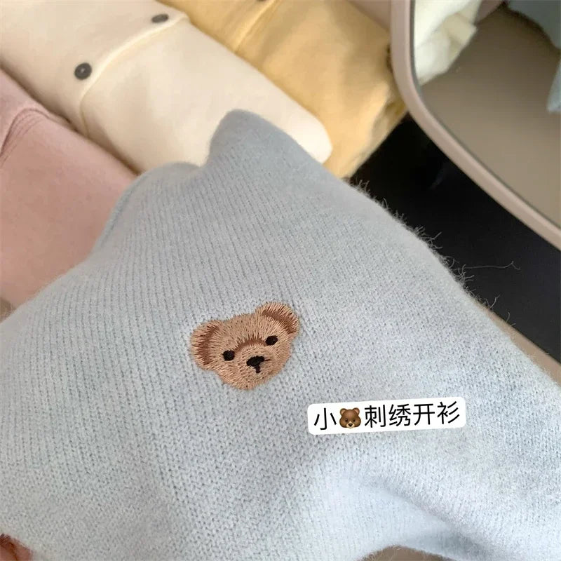 Yaminiya Autumn 2024 O-Neck Knit Sweater Sweet Cartoon Embroidery Casual Tops Japanese Fashion Single Breasted Cardigan Harajuku