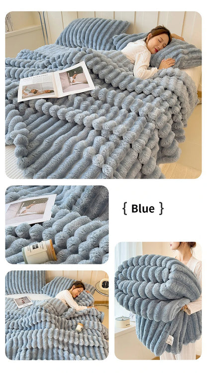 Light luxury Multifunctional Solid Color Rabbit Velvet Blanket Winter Thick Warm Flannel Used For Bedroom Living Room Blanket