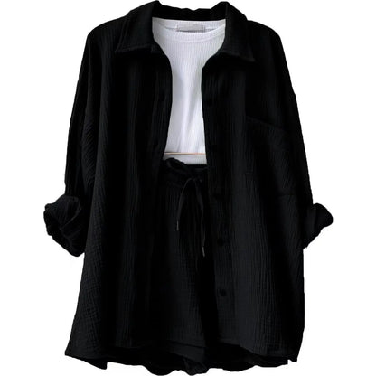 Solid Color Casual Loose Short Pants Sets For Women 2025 Elegant Summer Women's Two Pieces Suit Full Set Female Outfit Clothes